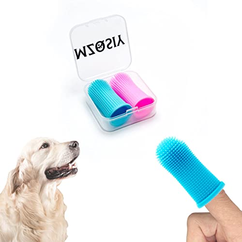 2 Dog Finger Toothbrushes - 360° Silicone - Pink/Blue