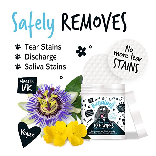 BUGALUGS Biodegradable Dog Eye Wipes - Tear Stain Removal