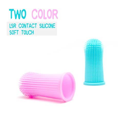 2 Dog Finger Toothbrushes - 360° Silicone - Pink/Blue