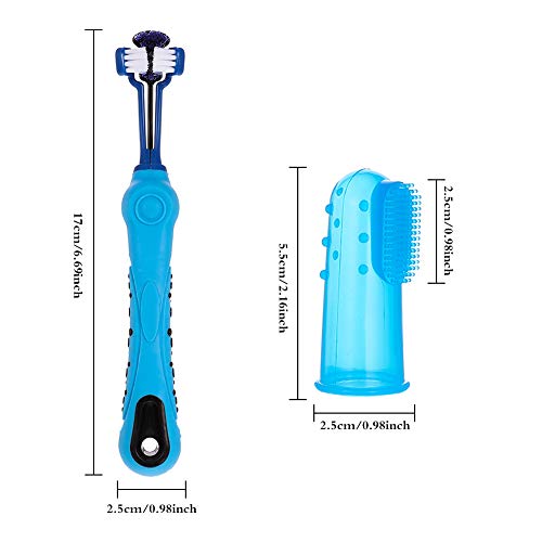 3 Sided Dog Toothbrush Set with Silicone Finger Brush