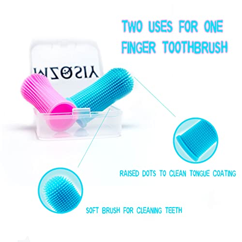 2 Dog Finger Toothbrushes - 360° Silicone - Pink/Blue