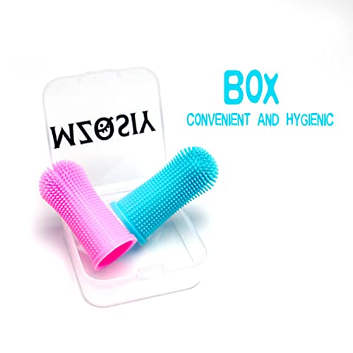 2 Dog Finger Toothbrushes - 360° Silicone - Pink/Blue