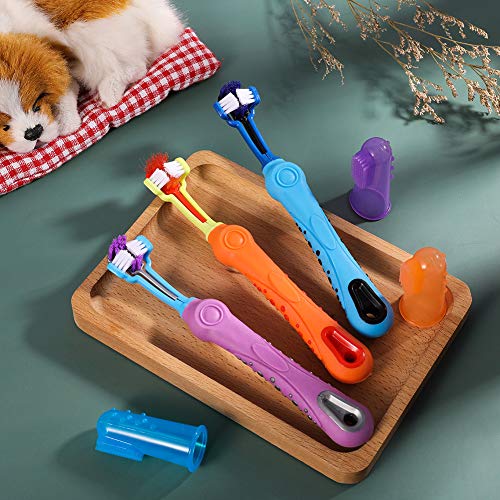3 Sided Dog Toothbrush Set with Silicone Finger Brush