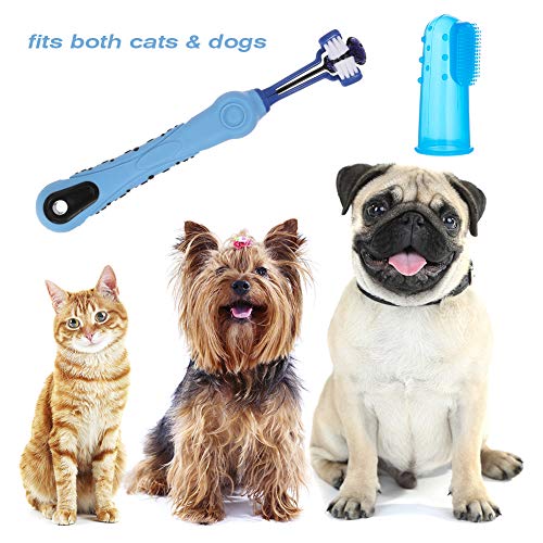 3 Sided Dog Toothbrush Set with Silicone Finger Brush
