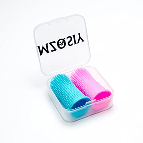 2 Dog Finger Toothbrushes - 360° Silicone - Pink/Blue