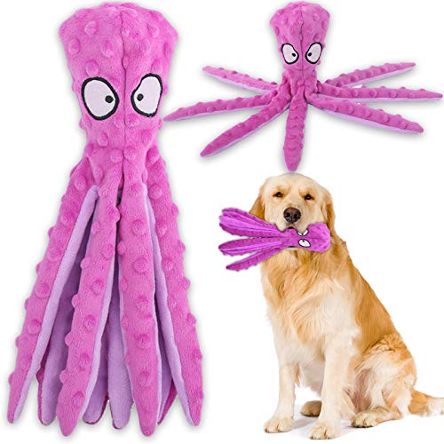 Squeaky No Stuffing Octopus Dog Chew Toy (Purple)