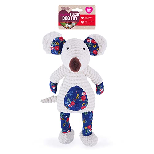 Rosewood Maisie Mouse Dog Toy in White/Blue/Pink/Red