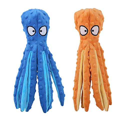 HYAKUSEI Plush Octopus Squeaky Dog Chew Toys, 2-Pack