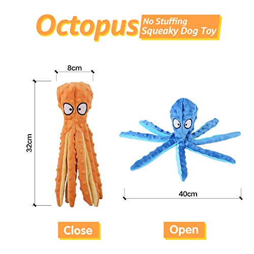HYAKUSEI Plush Octopus Squeaky Dog Chew Toys, 2-Pack