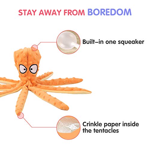HYAKUSEI Plush Octopus Squeaky Dog Chew Toys, 2-Pack