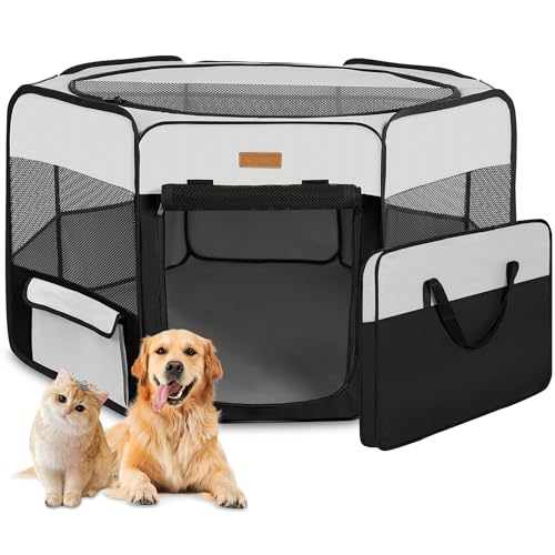 Akinerri Foldable Dog Playpen with Removable Mesh Cover