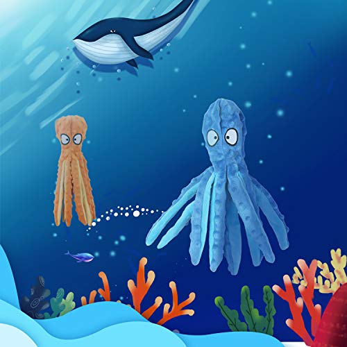 HYAKUSEI Plush Octopus Squeaky Dog Chew Toys, 2-Pack