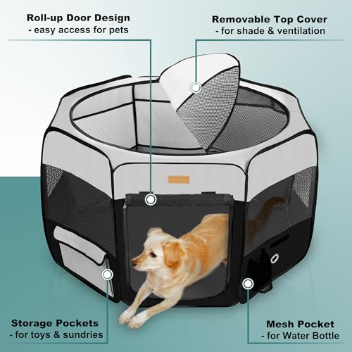 Akinerri Foldable Dog Playpen with Removable Mesh Cover