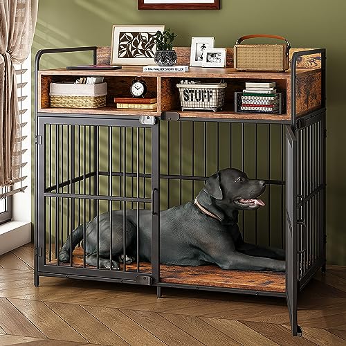 Jehiatek Large Dog Crate Table with Storage Drawers