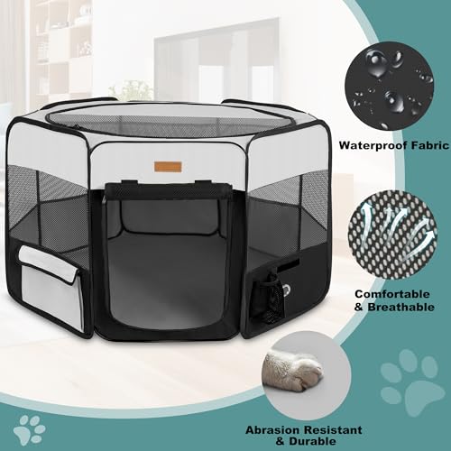 Akinerri Foldable Dog Playpen with Removable Mesh Cover