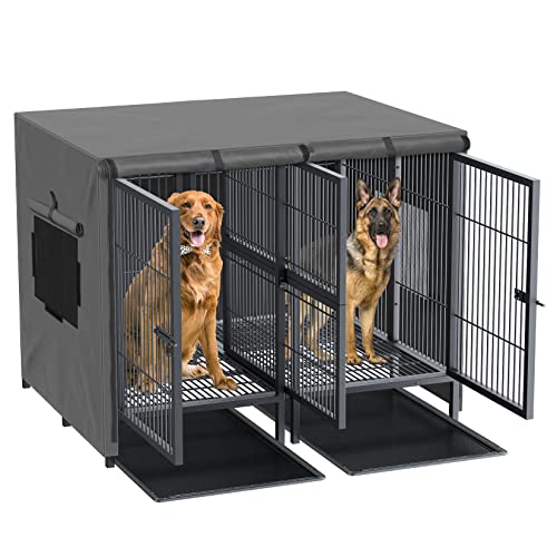Indestructible Double Dog Kennel with Waterproof Cover - 51.5