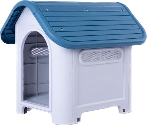 Lanco Small Dog Kennel: Indoor/Outdoor, Ventilated, Durable. Blue/White