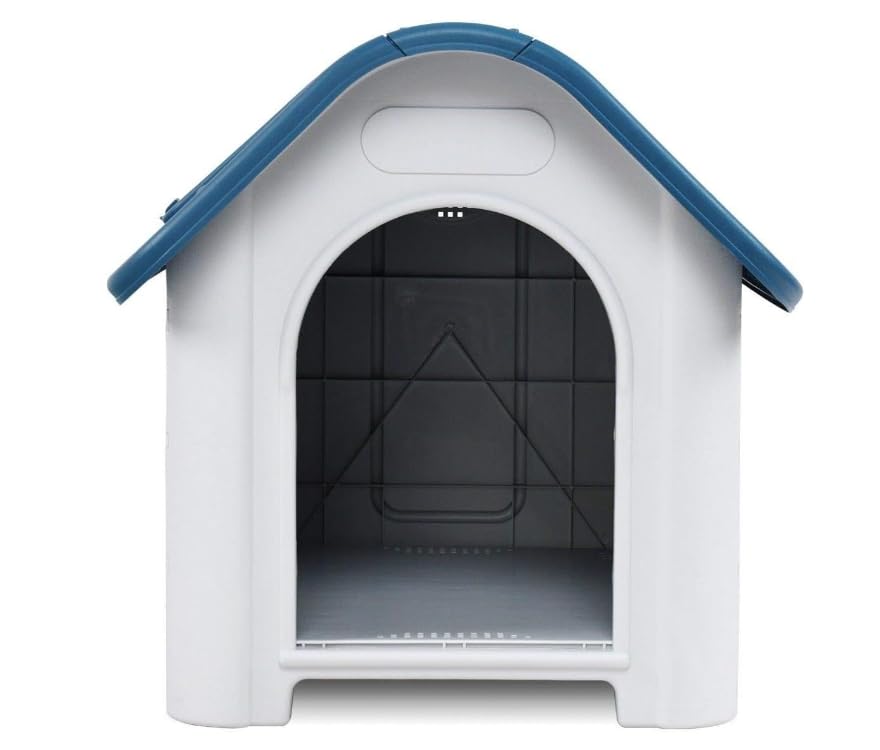 Lanco Small Dog Kennel: Indoor/Outdoor, Ventilated, Durable. Blue/White