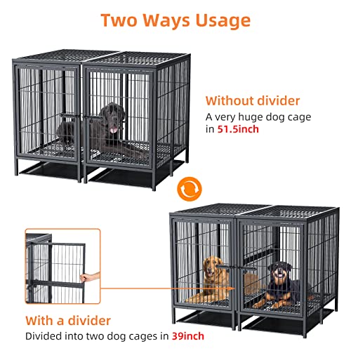 Indestructible Double Dog Kennel with Waterproof Cover - 51.5