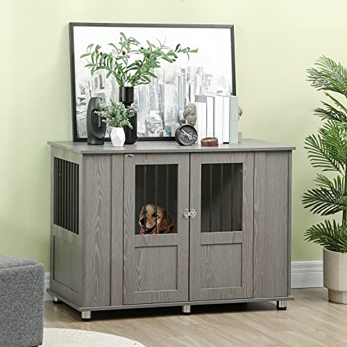 PawHut Grey Dog Crate Kennel End Table, XL