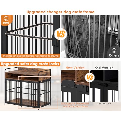 Rustic Brown Large Dog Crate with Drawer Storage