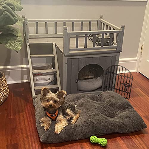 Outdoor/Indoor Wooden Dog/Cat House with Stairs, Insulated