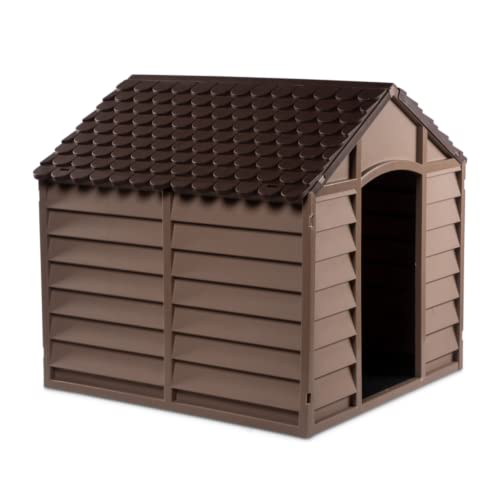 Large Plastic Dog Kennel Pet Shelter - Mocha/Chocolate