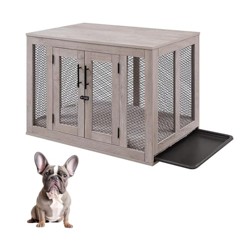 Unipaws Wooden Dog Crate with Bed, Tray, End Table