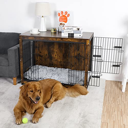 BingoPaw 38" Wooden Dog Crate Furniture: Indoor Pet Kennel
