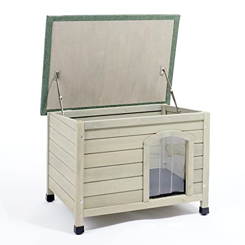 Sage Grey Wooden Dog Kennel with Lift-Up Roof