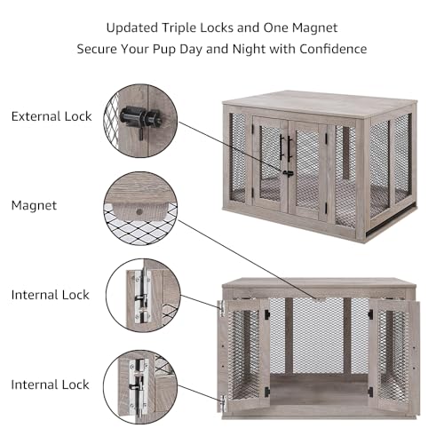Unipaws Wooden Dog Crate with Bed, Tray, End Table