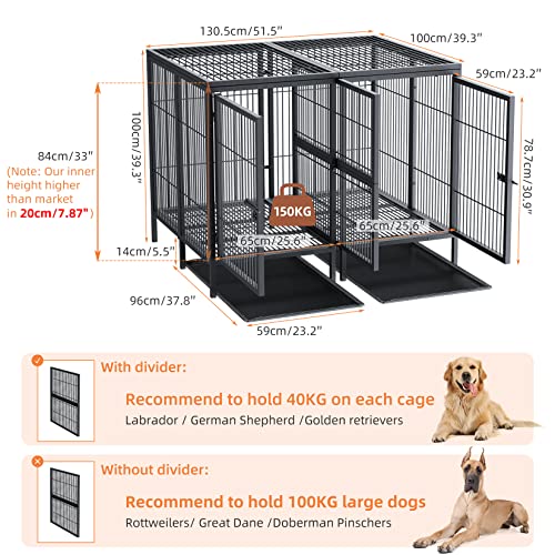 Indestructible Double Dog Kennel with Waterproof Cover - 51.5