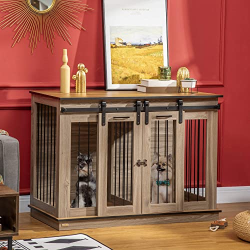 PawHut Large Dog Crate Furniture with Sliding Doors