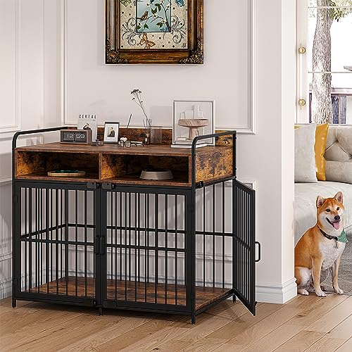 Jehiatek Large Dog Crate Table with Storage Drawers
