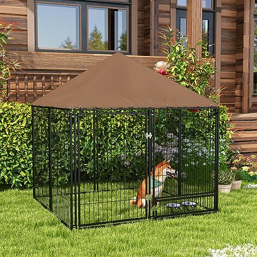 Outdoor Dog Kennel Playpen with Canopy 141 x 141 x 151 cm