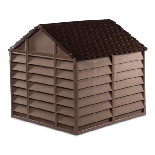 Large Plastic Dog Kennel Pet Shelter - Mocha/Chocolate