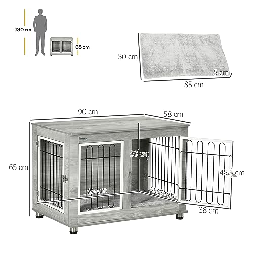PawHut Large Indoor Dog Crate End Table, Wire Mesh