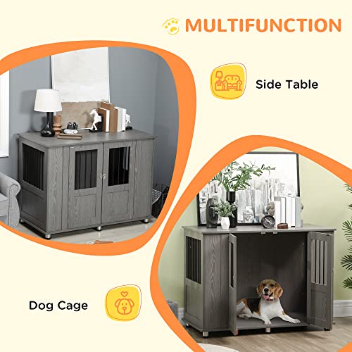 PawHut Grey Dog Crate Kennel End Table, XL