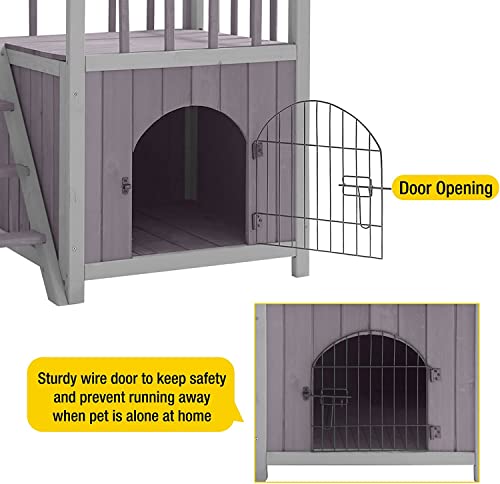 Outdoor/Indoor Wooden Dog/Cat House with Stairs, Insulated