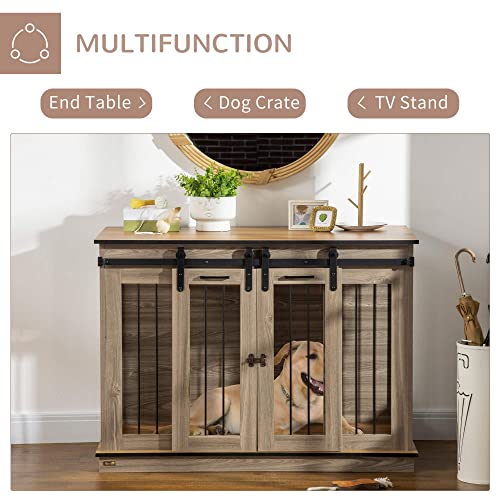 PawHut Large Dog Crate Furniture with Sliding Doors