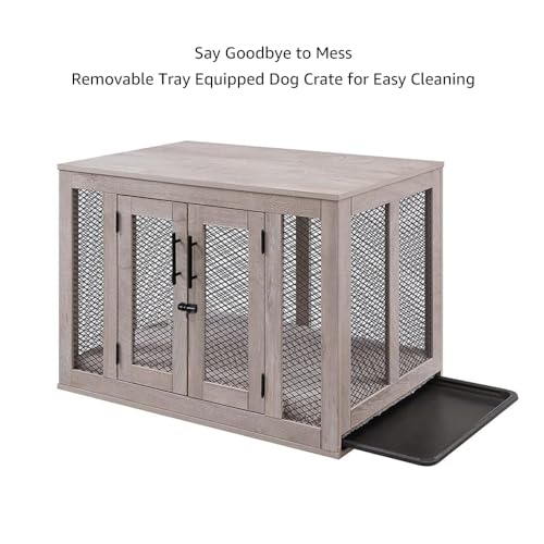Unipaws Wooden Dog Crate with Bed, Tray, End Table