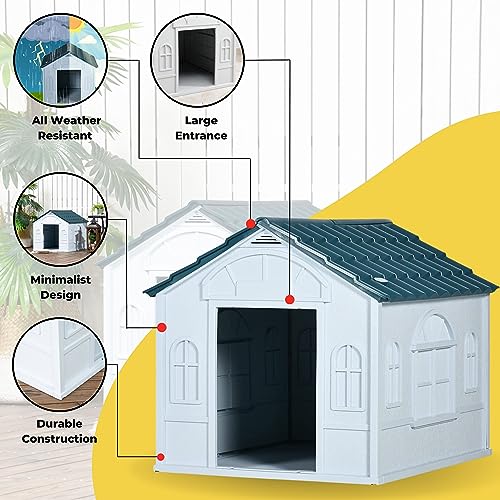 Large Waterproof Plastic Dog House for Indoor/Outdoor Use
