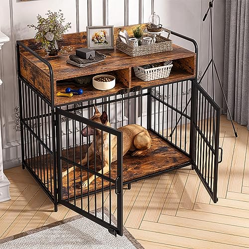 Rustic Brown Large Dog Crate with Drawer Storage