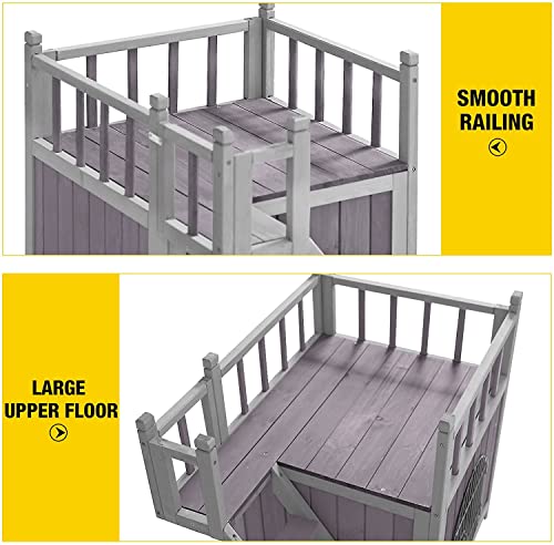 Outdoor/Indoor Wooden Dog/Cat House with Stairs, Insulated