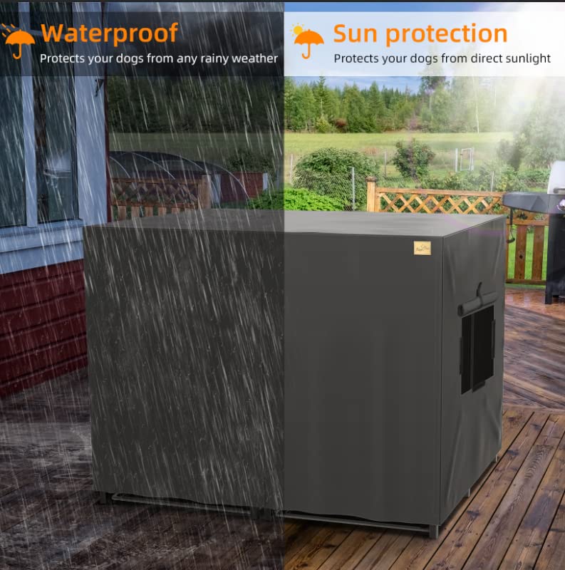 Indestructible Double Dog Kennel with Waterproof Cover - 51.5