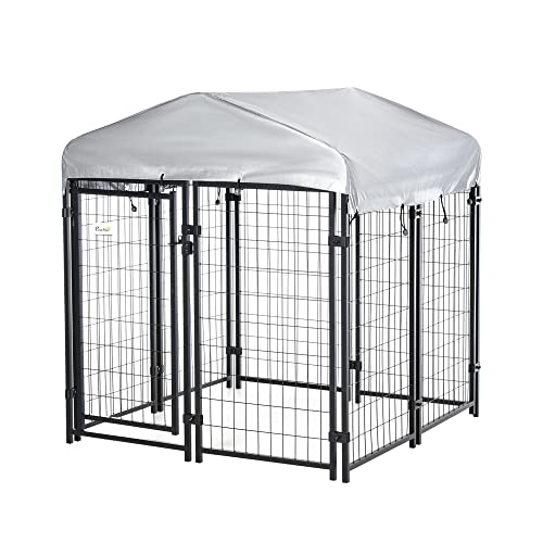 PawHut Metal Dog Kennel with UV Canopy, Small/Medium
