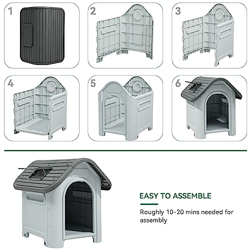 YITAHOME Water Resistant Plastic Dog House, Grey (75×59.2×66 cm)