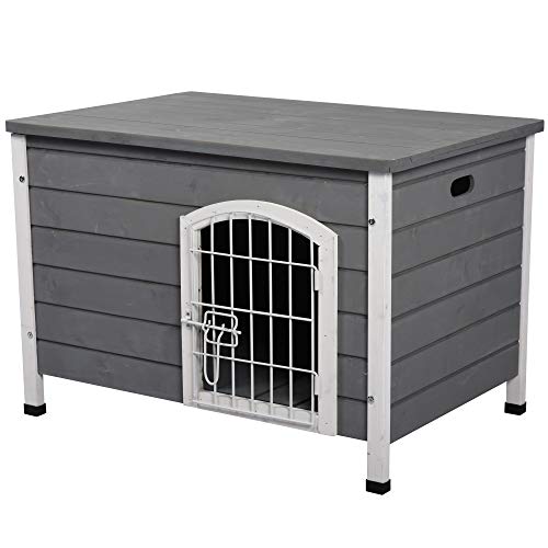 PawHut Wooden Dog Crate Pet House Grey 80cm