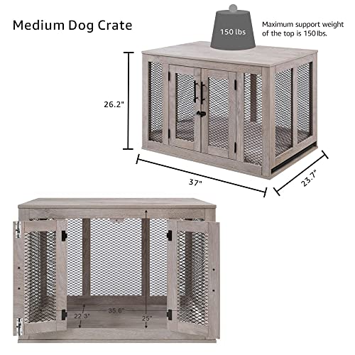 Unipaws Wooden Dog Crate with Bed, Tray, End Table