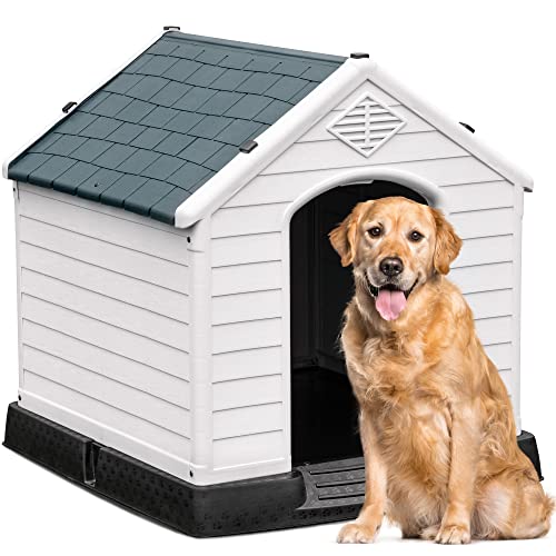 YITAHOME Large Grey Plastic Dog House, Indoor/Outdoor Kennel